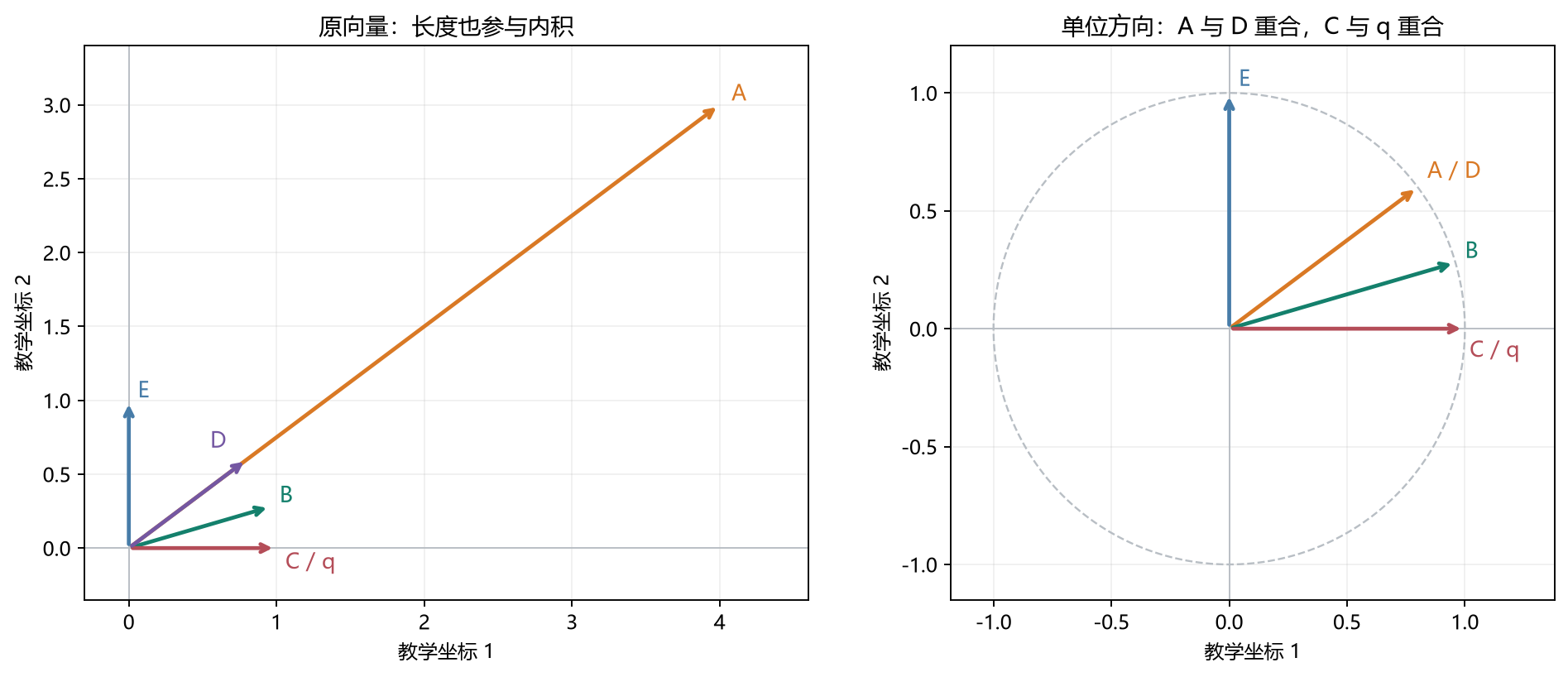 原向量长度与单位方向中的候选关系